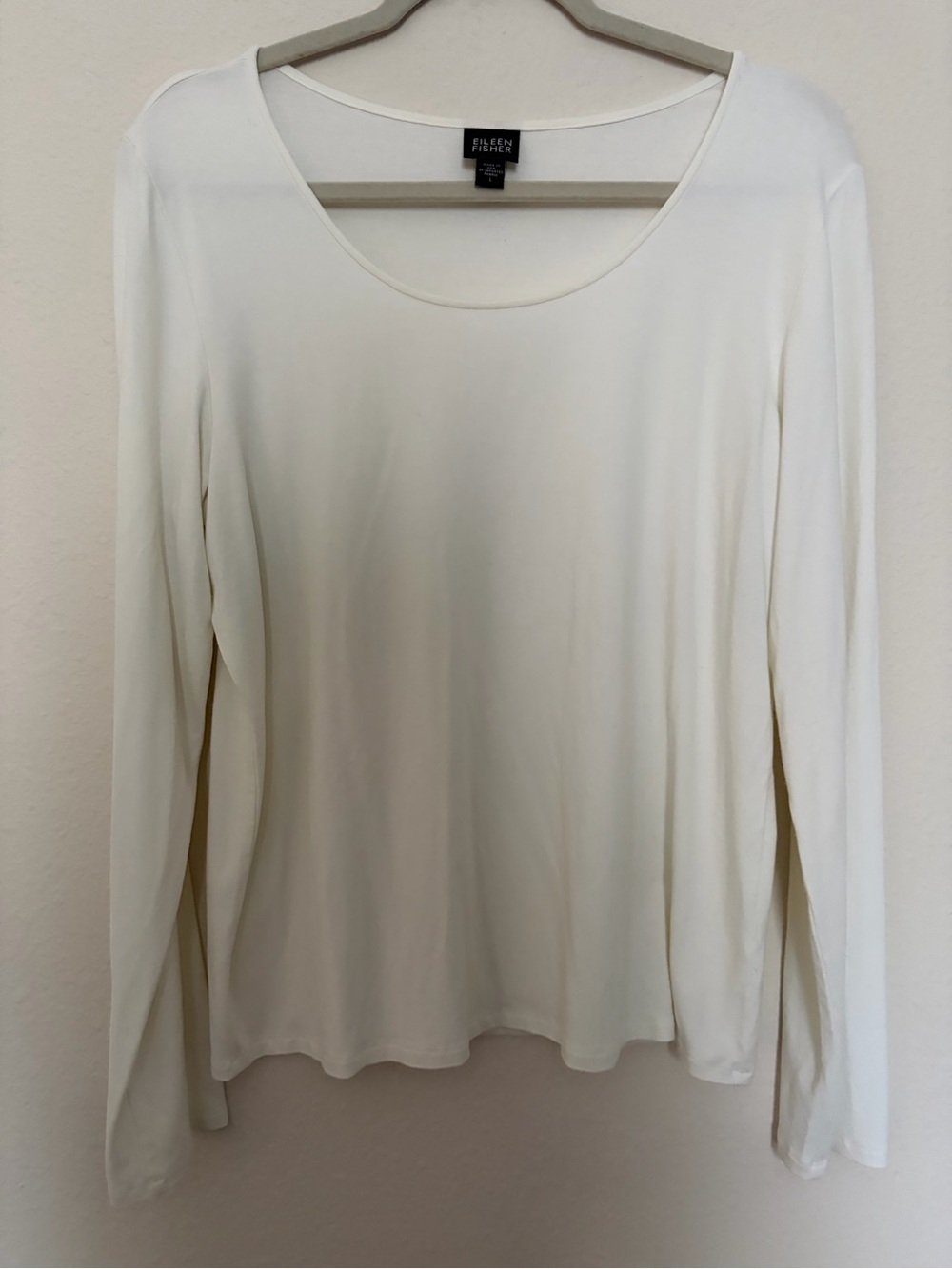 Eileen Fisher Cream Scoop-Neck Long Sleeve Top